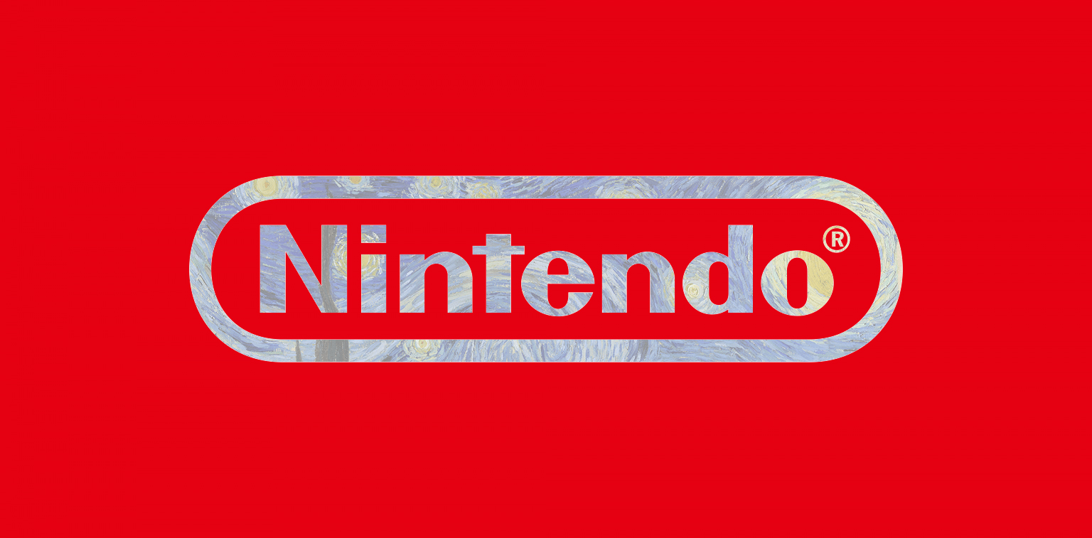 Nintendo logo, where the white part that reads Nintendo is replaced by a faded Starry Night.
